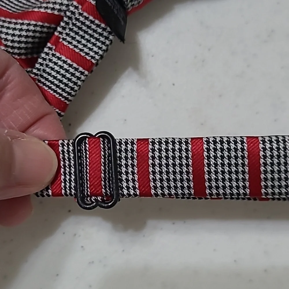 Born to Love Black & White Houndstooth with Red Stripes Bow Tie